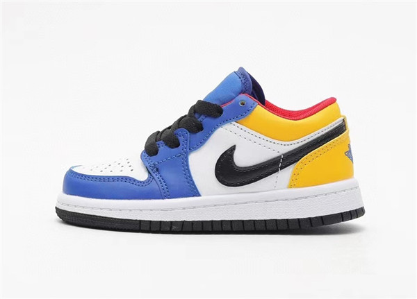 Youth Running Weapon Air Jordan 1 Yellow/Blue/White Low Top Shoes 085
